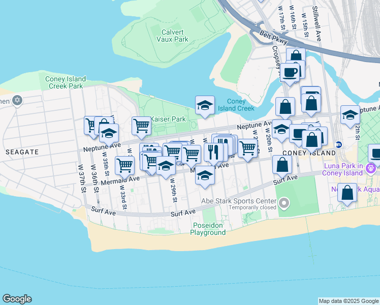 map of restaurants, bars, coffee shops, grocery stores, and more near 2866 West 27th Street in Brooklyn