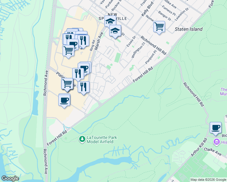 map of restaurants, bars, coffee shops, grocery stores, and more near 61 Rumson Road in Staten Island