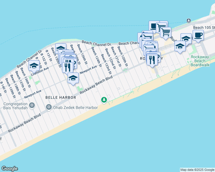 map of restaurants, bars, coffee shops, grocery stores, and more near 180 125 Street in Queens