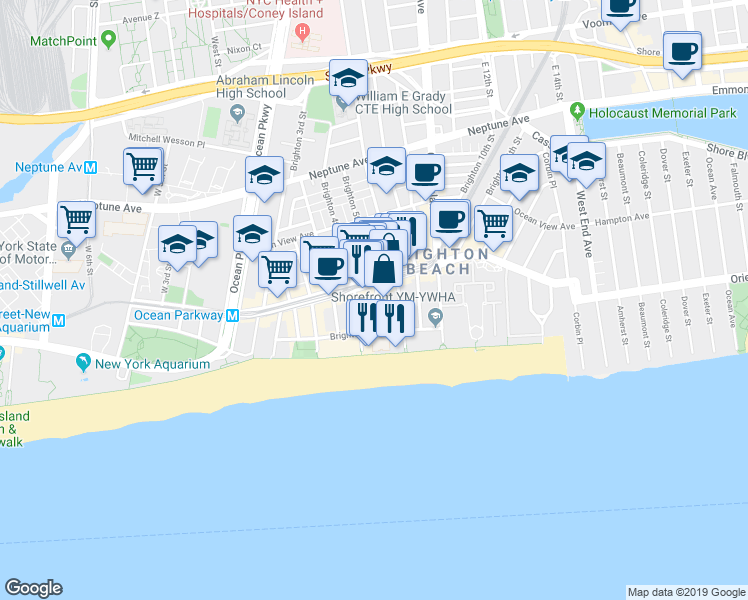 map of restaurants, bars, coffee shops, grocery stores, and more near 3099 Brighton 5th Street in Brooklyn