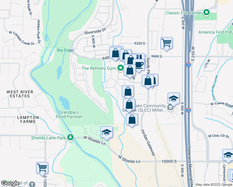 map of restaurants, bars, coffee shops, grocery stores, and more near 9662 South Villa Springs Cove in Sandy