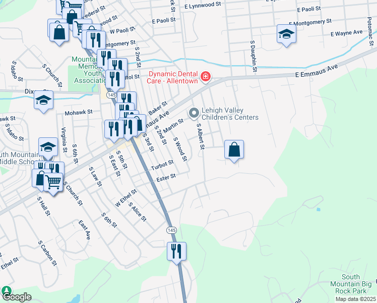 map of restaurants, bars, coffee shops, grocery stores, and more near 2402 South Front Street in Allentown