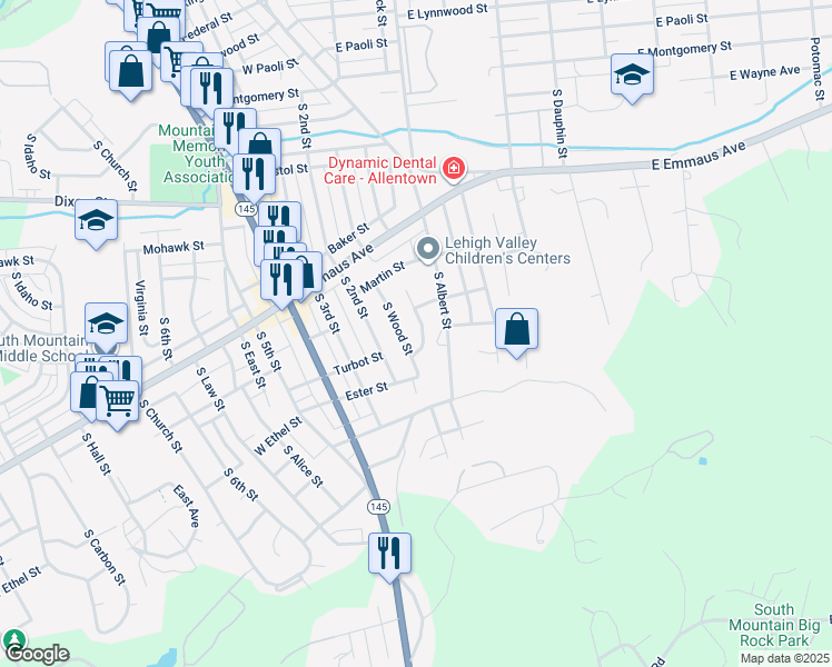map of restaurants, bars, coffee shops, grocery stores, and more near 2402 South Front Street in Allentown