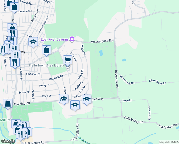 map of restaurants, bars, coffee shops, grocery stores, and more near 427 Willow Road in Hellertown