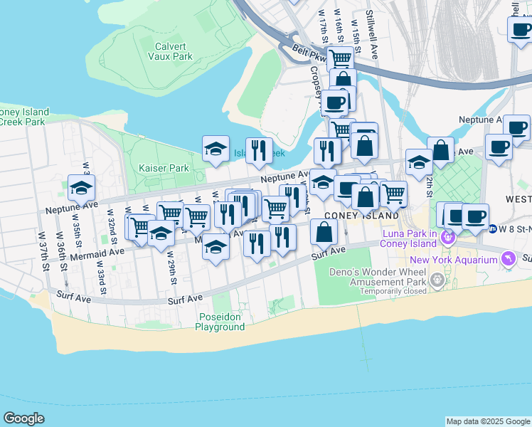 map of restaurants, bars, coffee shops, grocery stores, and more near 2873 West 22nd Street in Brooklyn