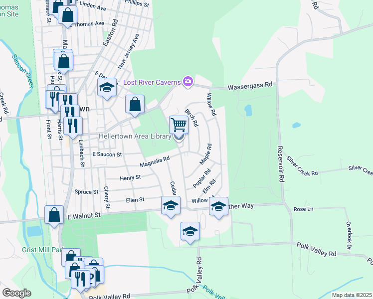 map of restaurants, bars, coffee shops, grocery stores, and more near 815 Magnolia Road in Hellertown