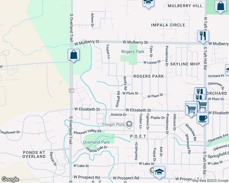 map of restaurants, bars, coffee shops, grocery stores, and more near 2704 West Plum Street in Fort Collins