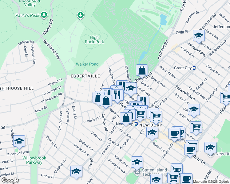 map of restaurants, bars, coffee shops, grocery stores, and more near 2425 Richmond Road in Staten Island