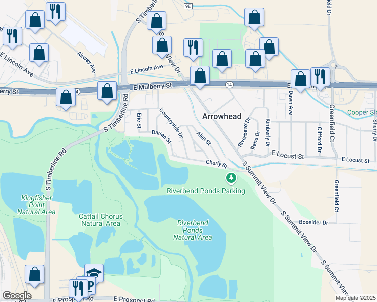 map of restaurants, bars, coffee shops, grocery stores, and more near 808 Countryside Drive in Fort Collins