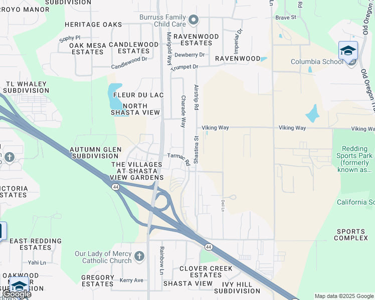 map of restaurants, bars, coffee shops, grocery stores, and more near 2430 Tarmac Road in Redding
