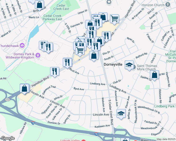 map of restaurants, bars, coffee shops, grocery stores, and more near 816 Glick Avenue in Allentown