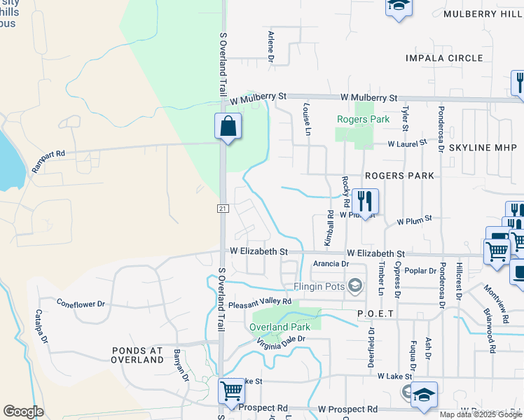 map of restaurants, bars, coffee shops, grocery stores, and more near 3002 West Elizabeth Street in Fort Collins