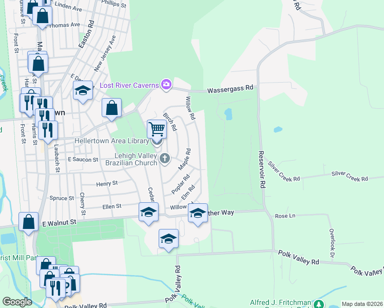 map of restaurants, bars, coffee shops, grocery stores, and more near 909 Magnolia Road in Hellertown