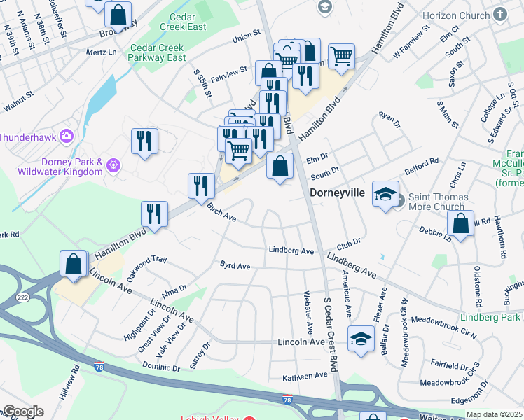 map of restaurants, bars, coffee shops, grocery stores, and more near 816 Glick Avenue in Allentown