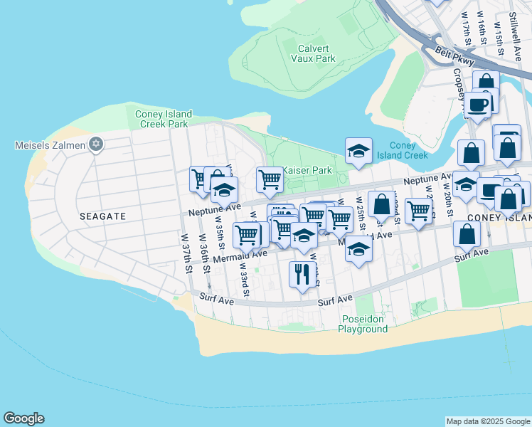 map of restaurants, bars, coffee shops, grocery stores, and more near 2814 West 31st Street in Brooklyn