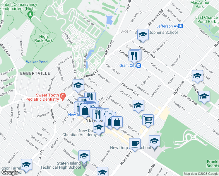 map of restaurants, bars, coffee shops, grocery stores, and more near 1273 North Railroad Avenue in Staten Island