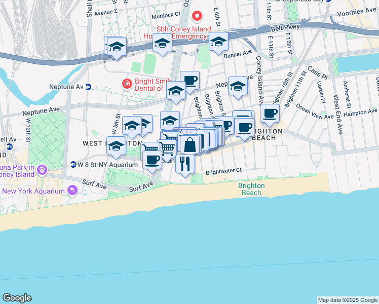 map of restaurants, bars, coffee shops, grocery stores, and more near 229 Brighton Beach Avenue in Brooklyn