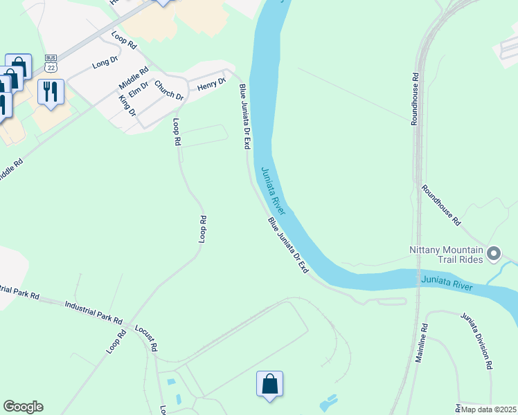 map of restaurants, bars, coffee shops, grocery stores, and more near 297 Blue Juniata Drive in Lewistown