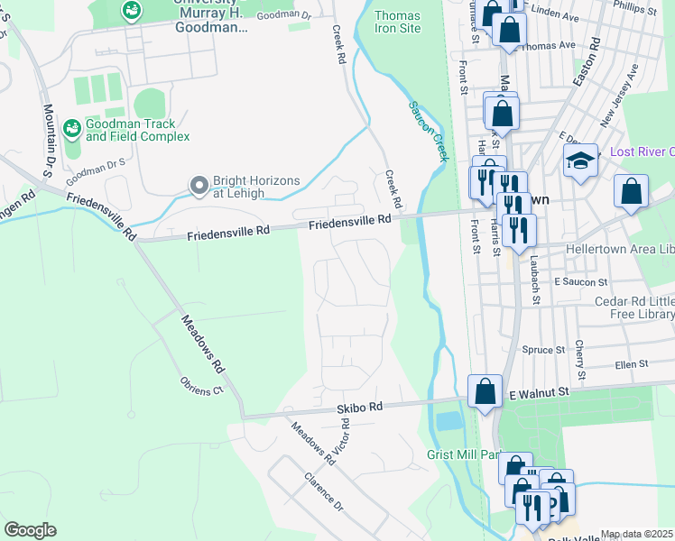map of restaurants, bars, coffee shops, grocery stores, and more near 1973 Willings Lane in Hellertown