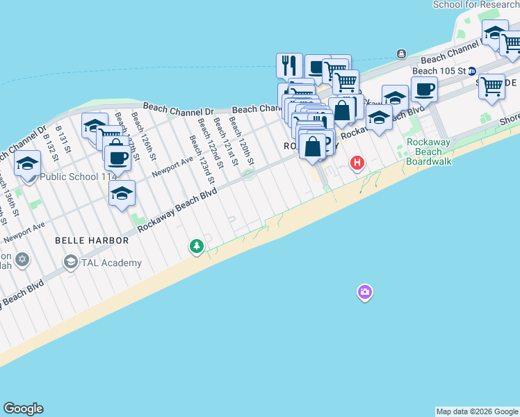 map of restaurants, bars, coffee shops, grocery stores, and more near 131 121 Street in Queens