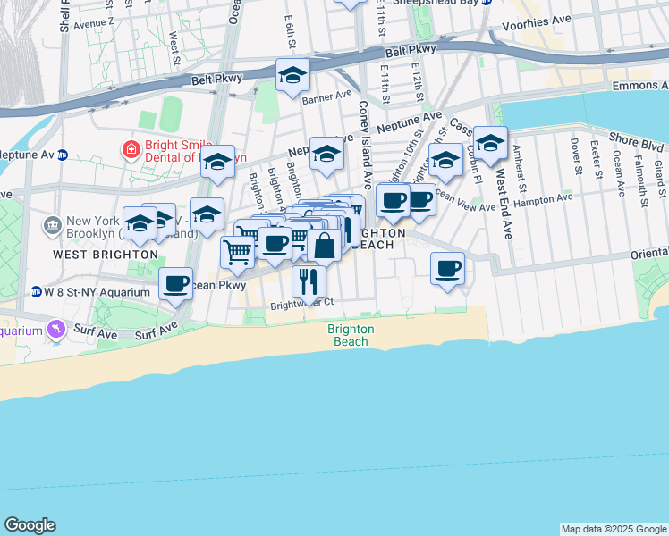 map of restaurants, bars, coffee shops, grocery stores, and more near 3099 Brighton 5th Street in Brooklyn