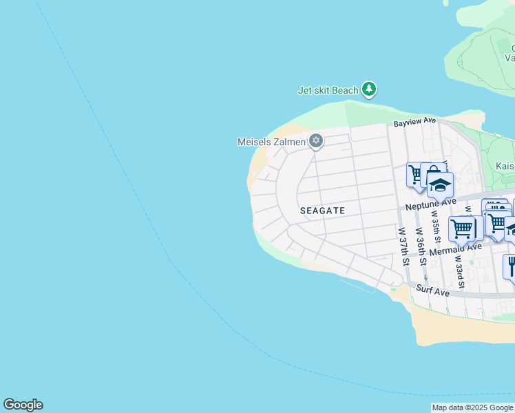 map of restaurants, bars, coffee shops, grocery stores, and more near 4725 Beach 47th Street in Brooklyn