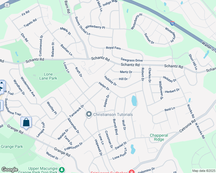 map of restaurants, bars, coffee shops, grocery stores, and more near 6021 Helen Drive in Allentown