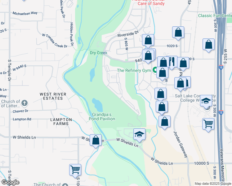 map of restaurants, bars, coffee shops, grocery stores, and more near 31 Riverside Drive in Sandy