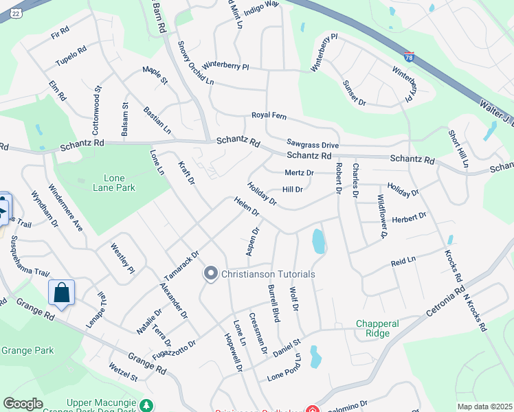 map of restaurants, bars, coffee shops, grocery stores, and more near 6021 Helen Drive in Allentown