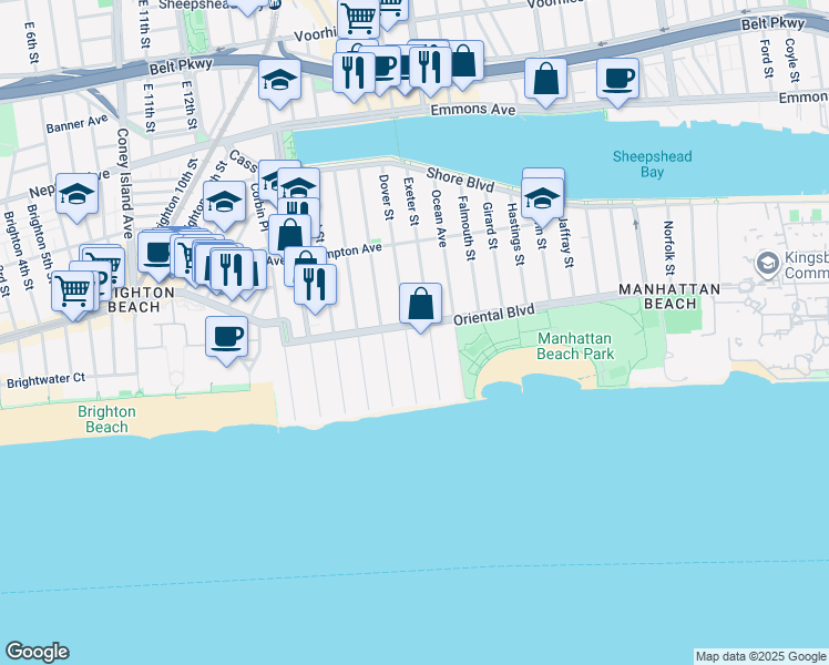 map of restaurants, bars, coffee shops, grocery stores, and more near 228 Exeter Street in Brooklyn