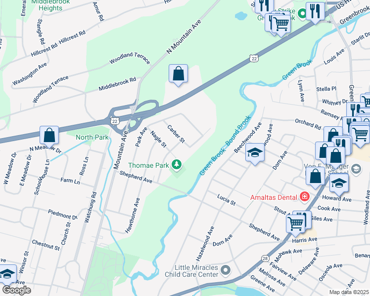 map of restaurants, bars, coffee shops, grocery stores, and more near 276 Carber Street in Bound Brook