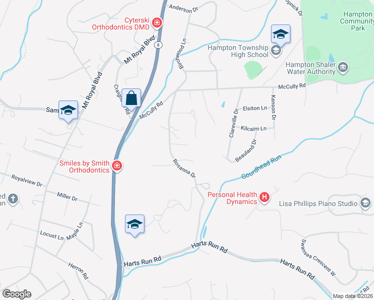 map of restaurants, bars, coffee shops, grocery stores, and more near 4208 Rosanna Drive in Hampton Township