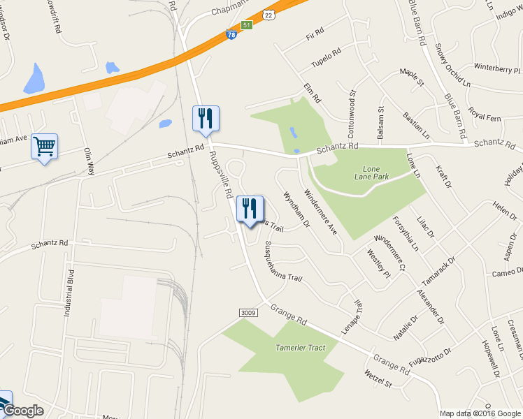 map of restaurants, bars, coffee shops, grocery stores, and more near 151 Ramapo Trail in Allentown