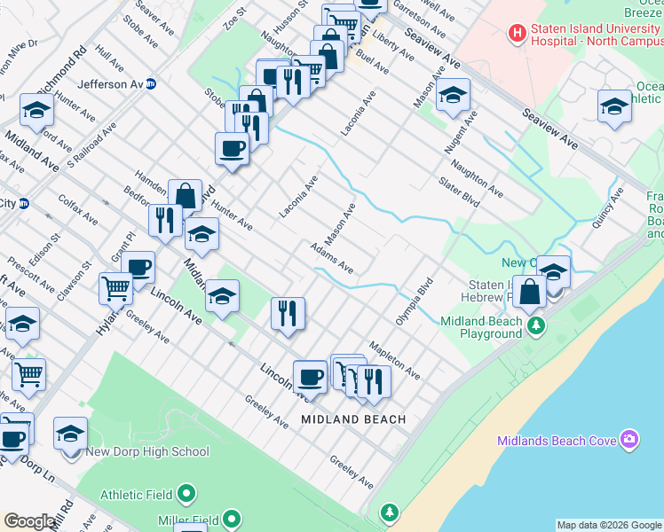 map of restaurants, bars, coffee shops, grocery stores, and more near 464 Hunter Avenue in Staten Island