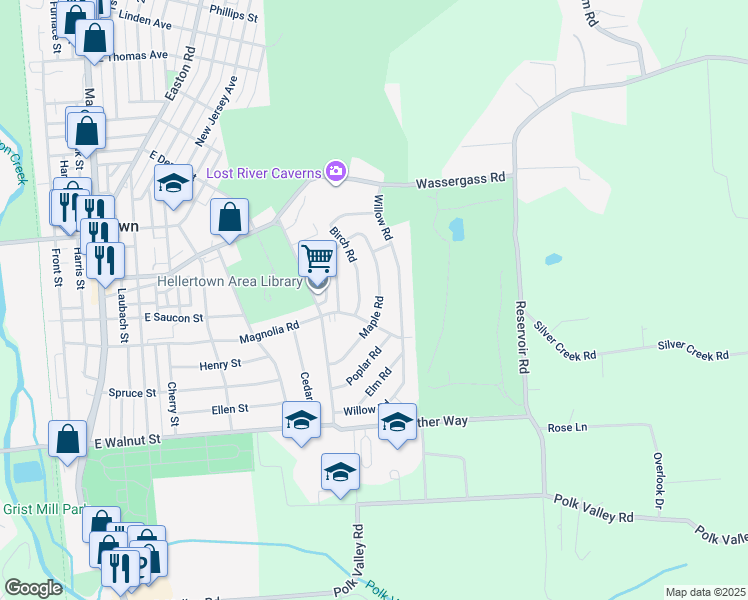 map of restaurants, bars, coffee shops, grocery stores, and more near 420 Maple Rd in Hellertown