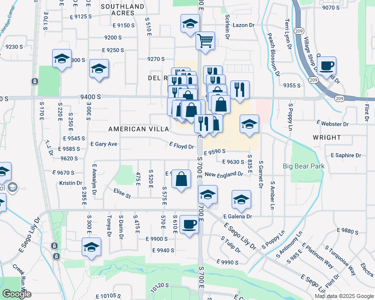 map of restaurants, bars, coffee shops, grocery stores, and more near 662 East Floyd Drive in Sandy