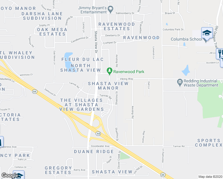 map of restaurants, bars, coffee shops, grocery stores, and more near 2430 Tarmac Road in Redding