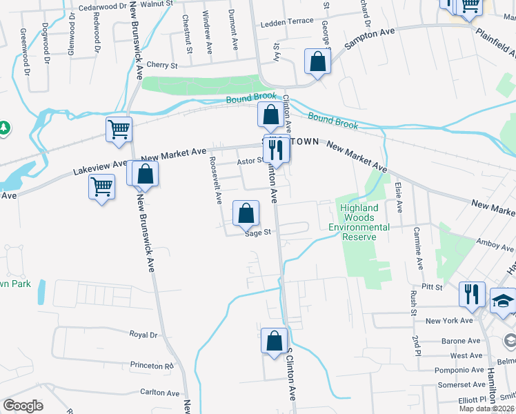 map of restaurants, bars, coffee shops, grocery stores, and more near 2364 South Clinton Avenue in South Plainfield