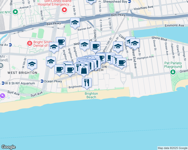 map of restaurants, bars, coffee shops, grocery stores, and more near 3109 Brighton 7th Street in Brooklyn
