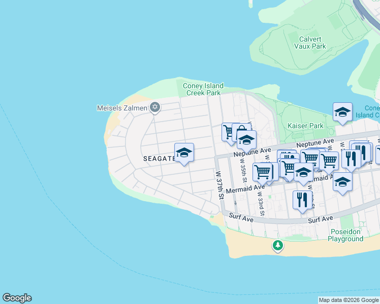 map of restaurants, bars, coffee shops, grocery stores, and more near 3917 Seagate Avenue in Brooklyn