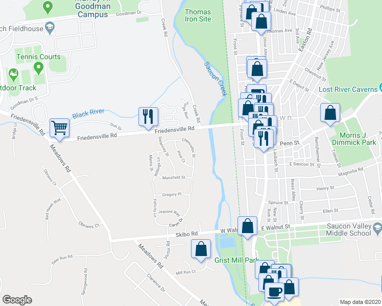 map of restaurants, bars, coffee shops, grocery stores, and more near 1944 Chancellor Street in Hellertown