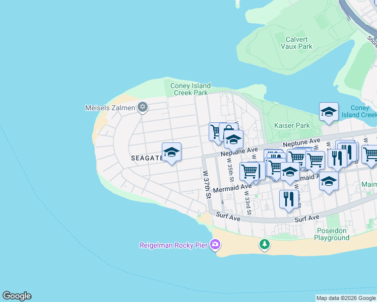 map of restaurants, bars, coffee shops, grocery stores, and more near 3718 Neptune Avenue in Brooklyn