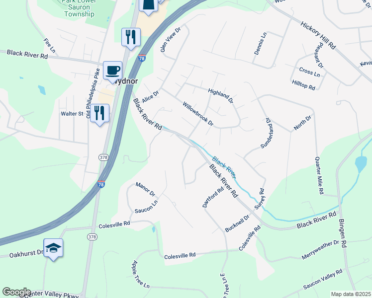 map of restaurants, bars, coffee shops, grocery stores, and more near 1966 Peach Tree Lane in Bethlehem