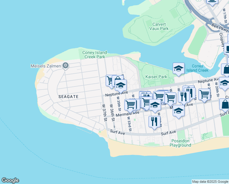 map of restaurants, bars, coffee shops, grocery stores, and more near 3521 Neptune Avenue in Brooklyn