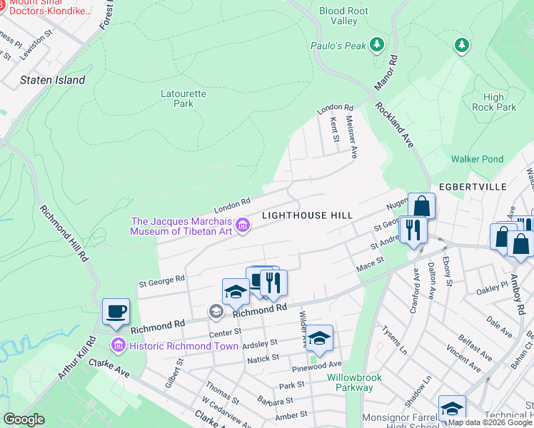 map of restaurants, bars, coffee shops, grocery stores, and more near 255 Edinboro Road in Staten Island