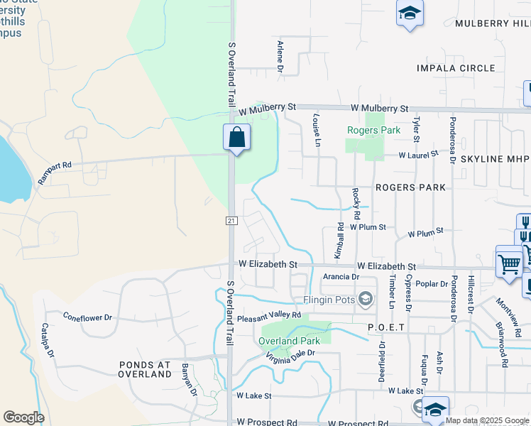map of restaurants, bars, coffee shops, grocery stores, and more near 3002 West Elizabeth Street in Fort Collins