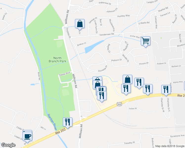 map of restaurants, bars, coffee shops, grocery stores, and more near 2903 Lindsley Road in Bridgewater