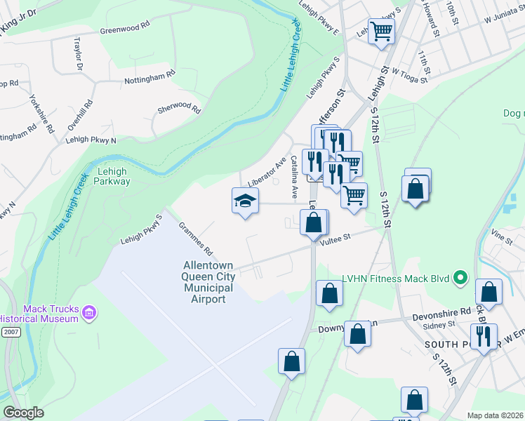 map of restaurants, bars, coffee shops, grocery stores, and more near 1813 17th Street Southwest in Allentown