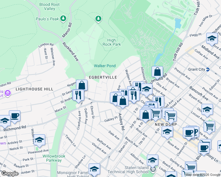 map of restaurants, bars, coffee shops, grocery stores, and more near 81 Beacon Avenue in Staten Island