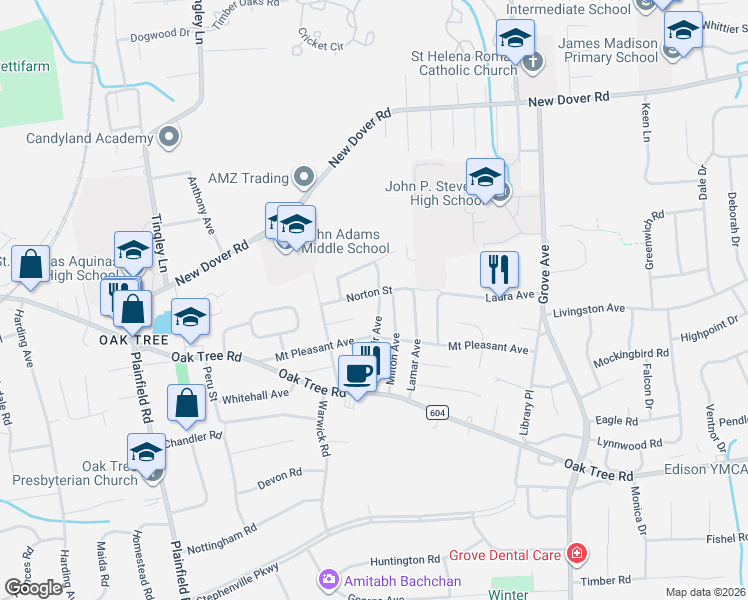 map of restaurants, bars, coffee shops, grocery stores, and more near 41 Montclair Avenue in Edison